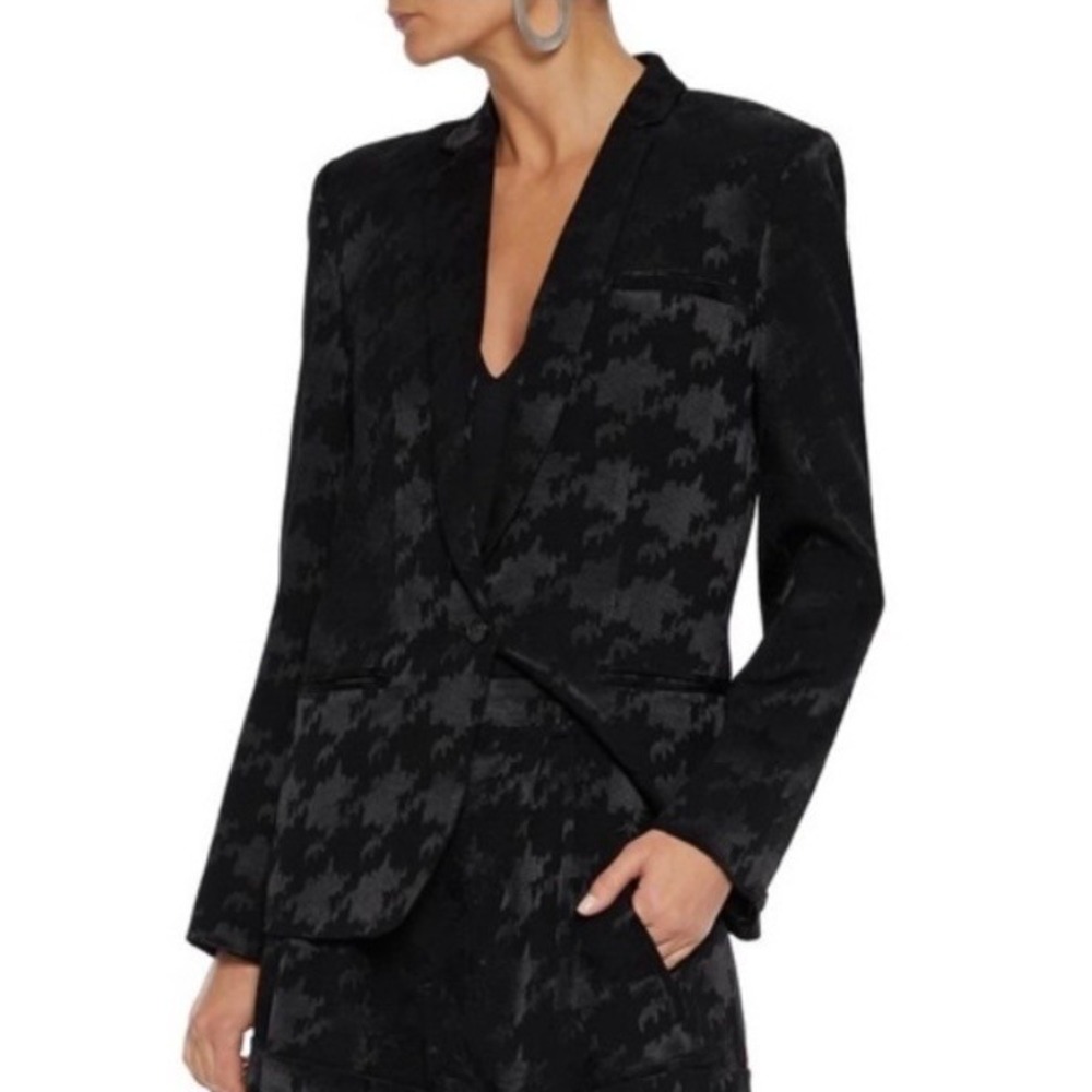 Ba&sh Nalia Noir Jacket Black‎ Houndstooth Jacquard Blazer Size US 6